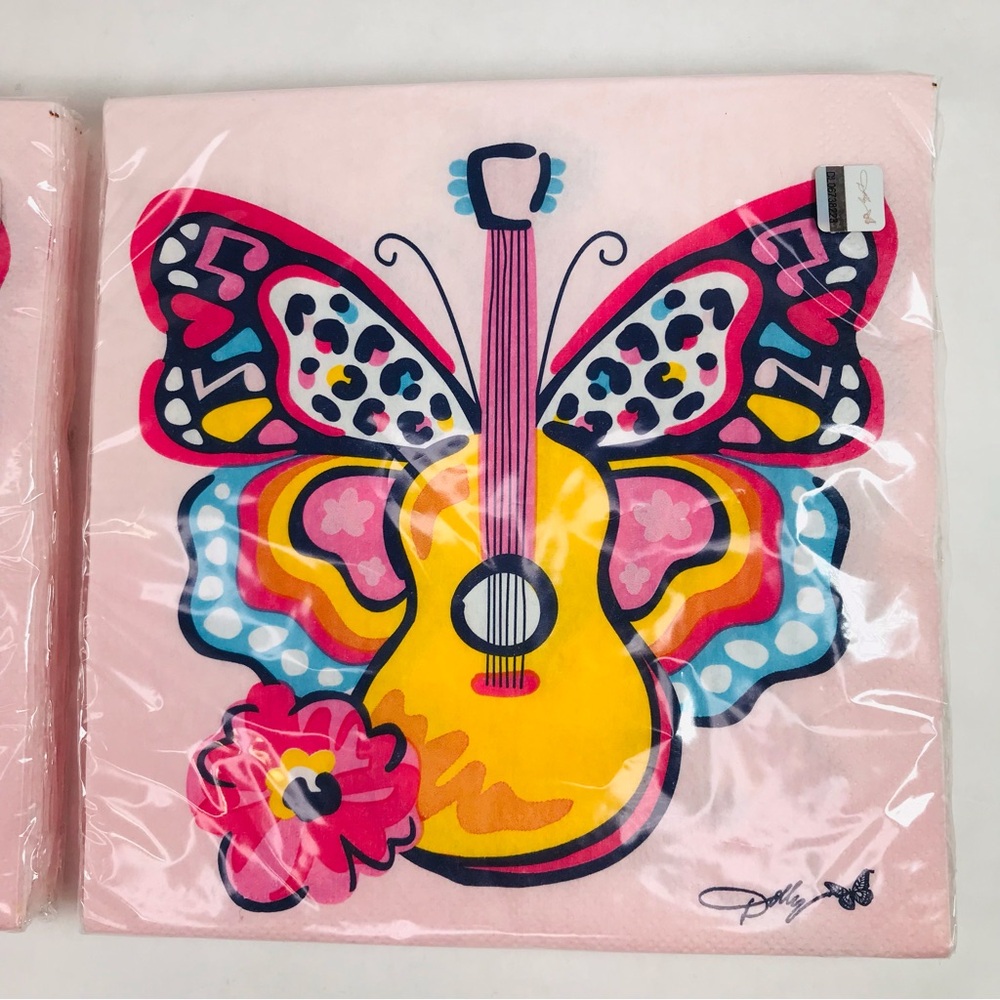 Dolly Parton Paper Napkins Pink 16ct There'll Always Be Music Guitar Butterfly - Picture 2 of 7